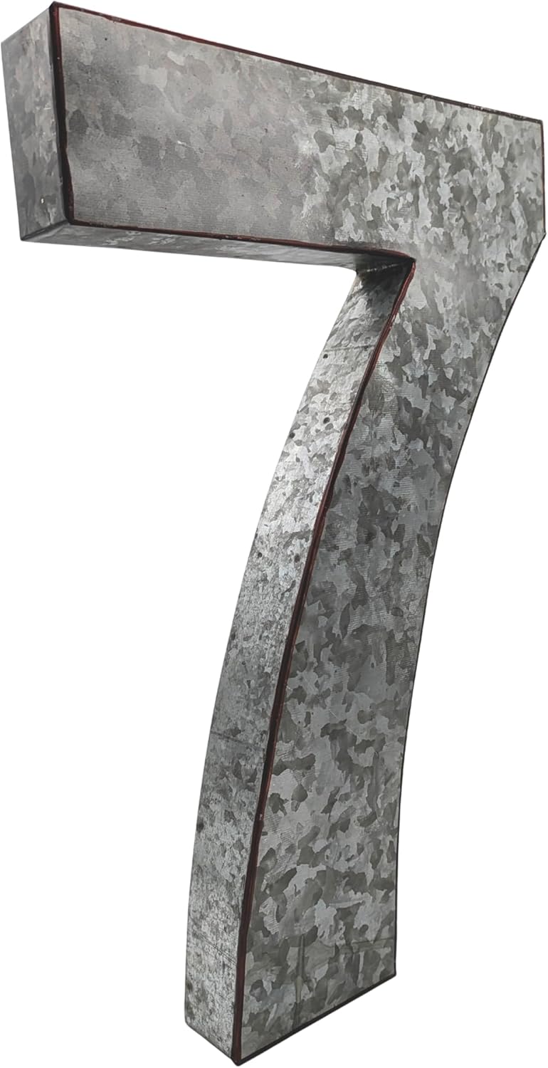 Science Purchase 20" Metal Number 7 (Seven) Wall Decor, Silver with Rusted Edges, Galvanized Wall Mountable Decoration for Country, Mid-Century, or Farmhouse Themed Room or Event - Image 1
